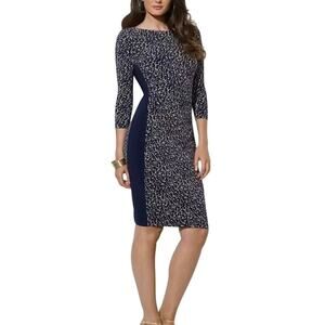 Ralph Lauren Sheath Dress Navy Tan Sz 10 Petite Business Casual Workwear‎ Office